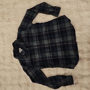 Carhartt Blue and Green Flannel Plaid Button Up Shirt Women M Workwear Cabincore